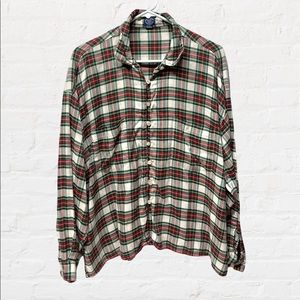 Gap plaid green red rayon button front shirt size large rayon